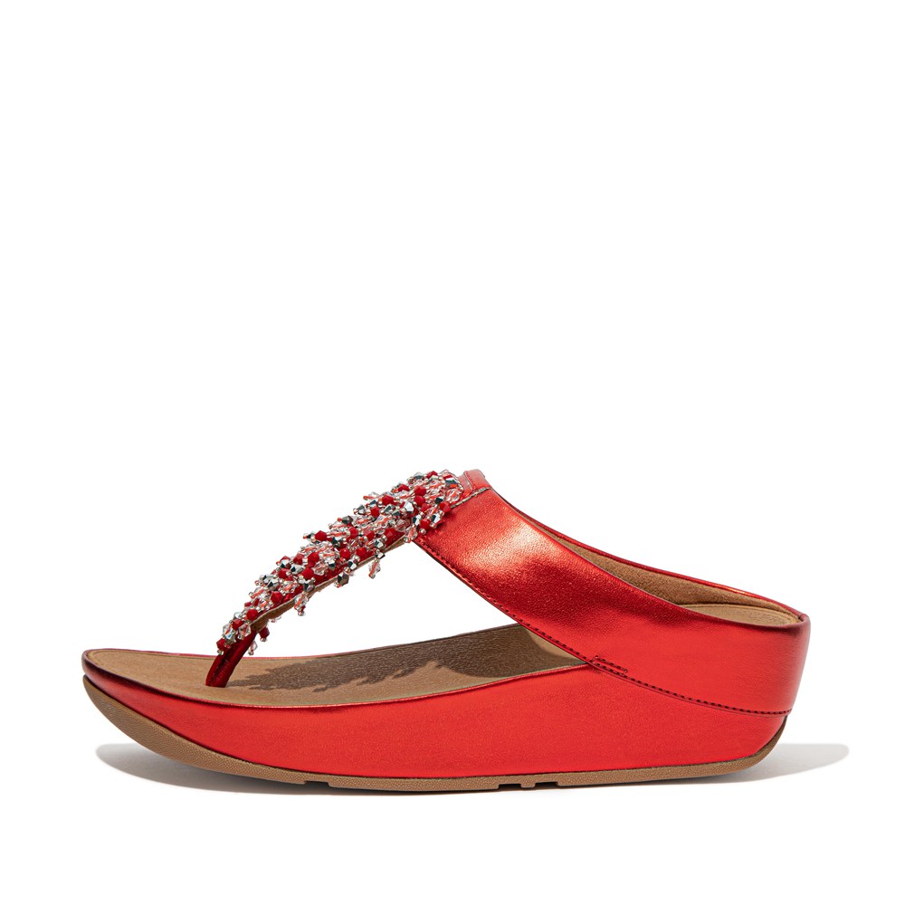 Fitflop Womens Sandals - Rumba Beaded Toe-post - Red - 805-MENLRZ
